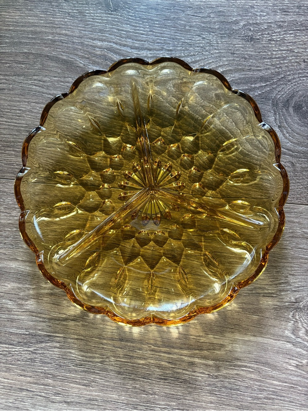 ✨ Vintage Anchor Hocking Fairfield Amber Glass 3-Part Divided Relish Dish ✨